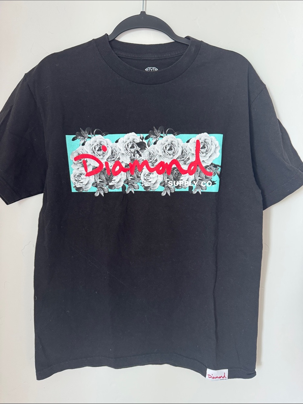 Diamond Supply Co Floral Box Logo Graphic T-Shirt Black 100% Cotton Medium